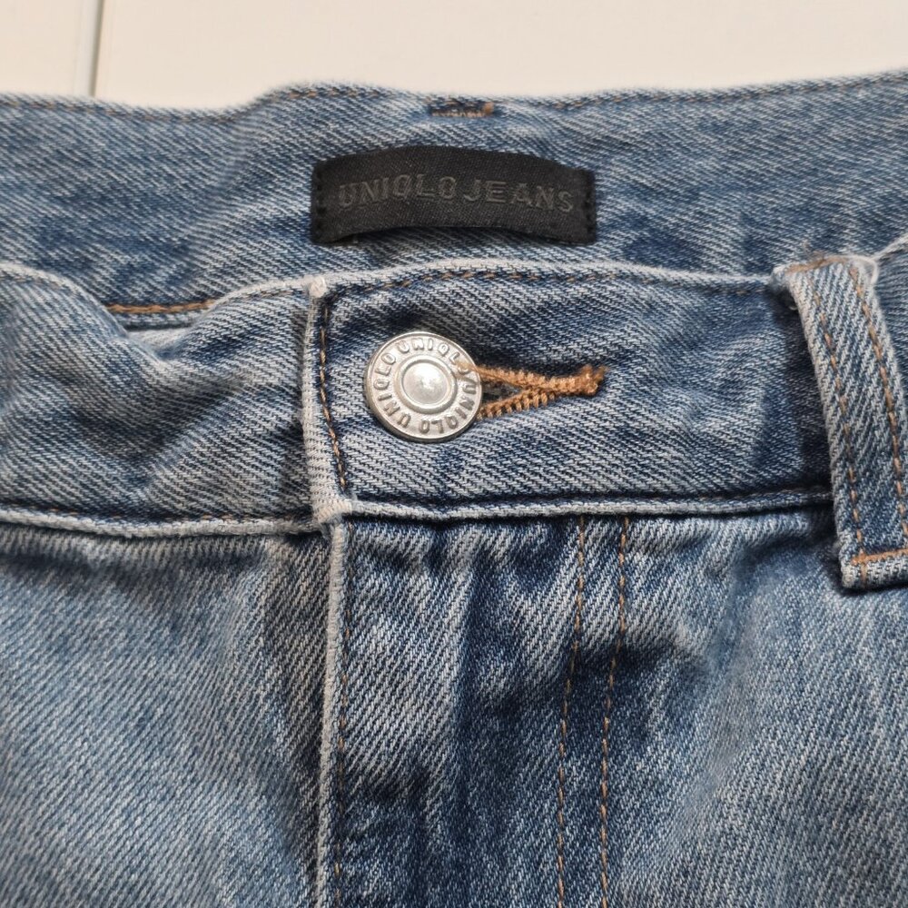 Uniqlo Blue Denim Short Women 32 Cotton Beach Hippie Cottage Casual Zip Fly Boho - Picture 3 of 14